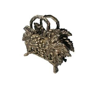Vintage 1994 Godinger Silver Napkin Letter Holder Grape Grapevine Leaf Design